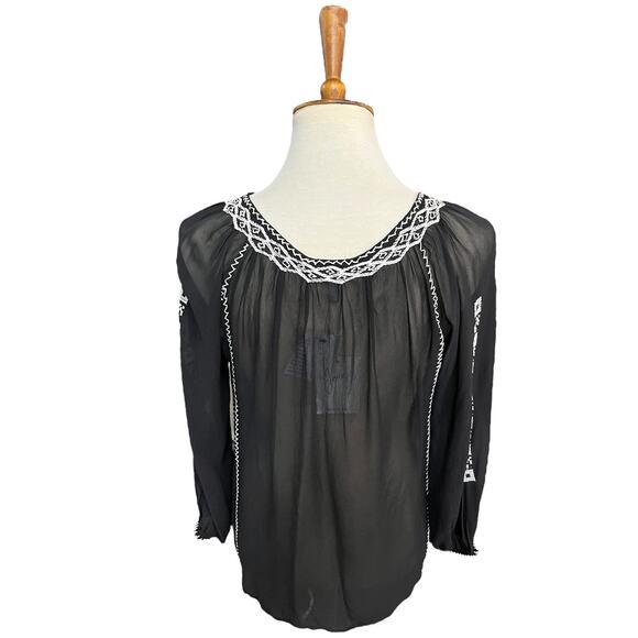 NWT Joie 100% Silk Long Sleeve Boho Embroidered Sequins Blouse Size Small - Picture 6 of 8